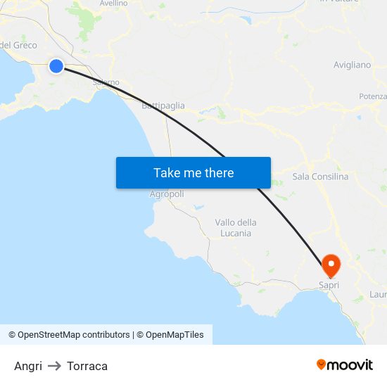 Angri to Torraca map