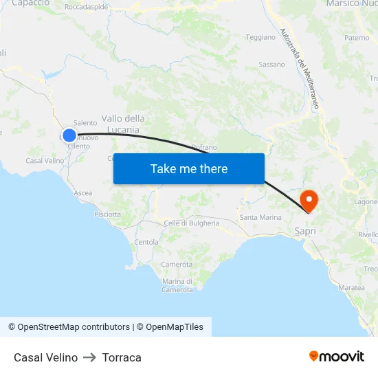 Casal Velino to Torraca map