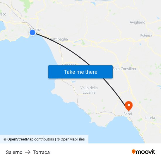 Salerno to Torraca map