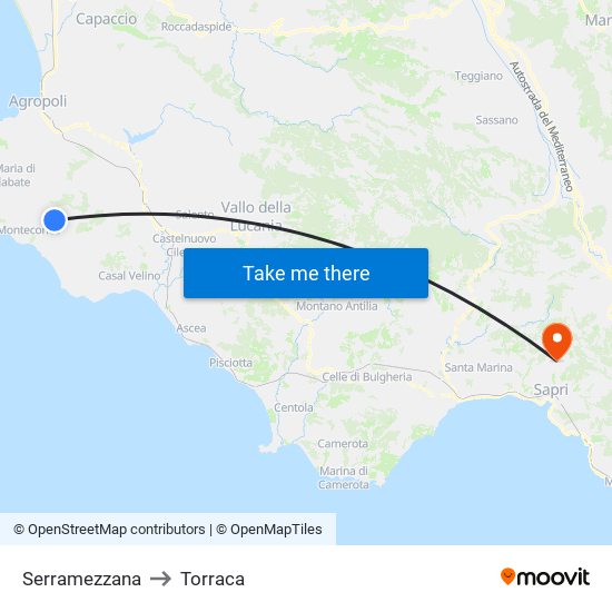 Serramezzana to Torraca map