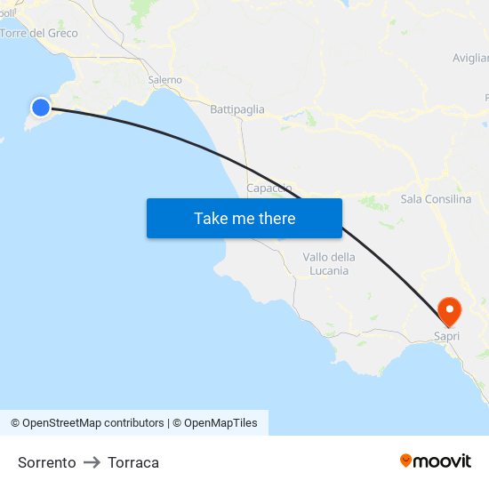 Sorrento to Torraca map