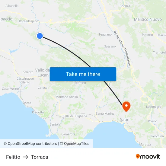 Felitto to Torraca map