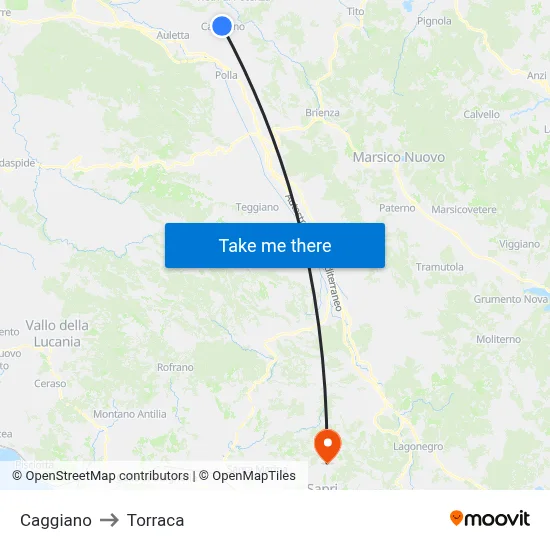 Caggiano to Torraca map