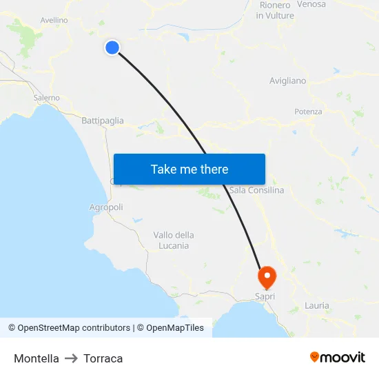 Montella to Torraca map