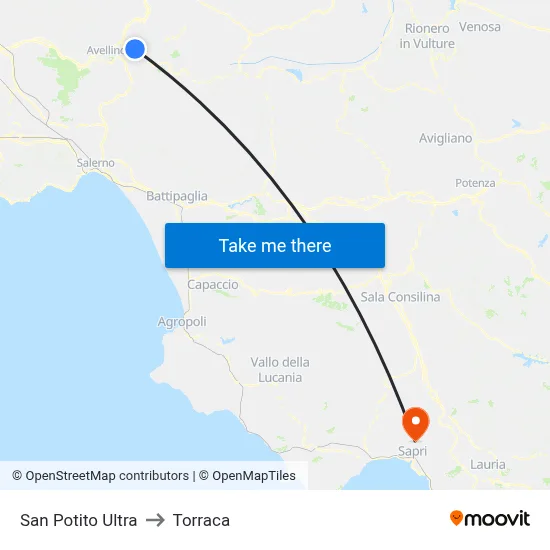 San Potito Ultra to Torraca map