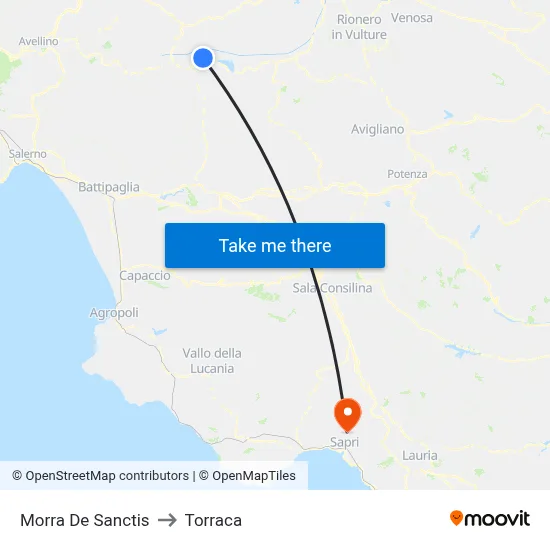 Morra De Sanctis to Torraca map