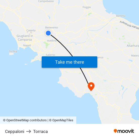 Ceppaloni to Torraca map