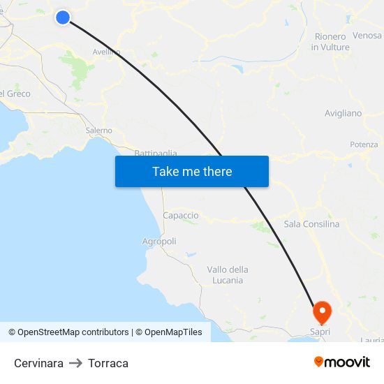 Cervinara to Torraca map