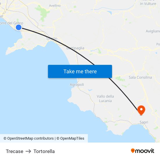 Trecase to Tortorella map