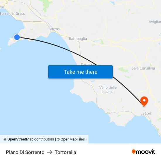 Piano Di Sorrento to Tortorella map