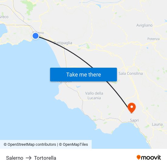 Salerno to Tortorella map