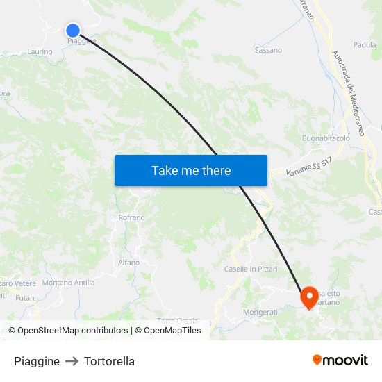 Piaggine to Tortorella map