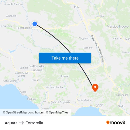 Aquara to Tortorella map