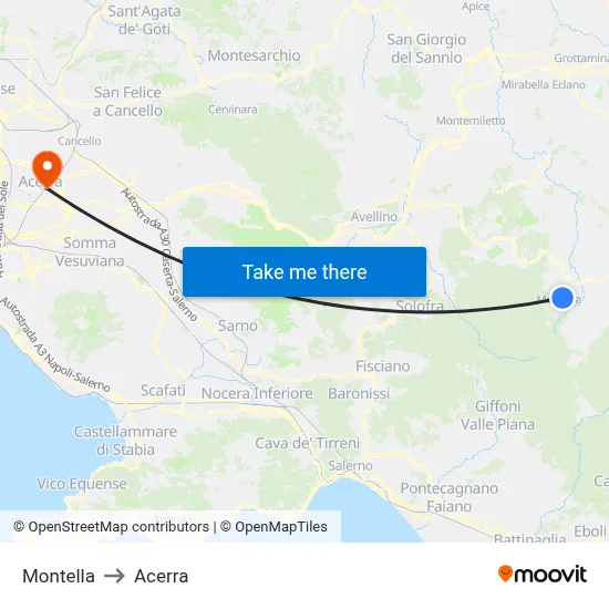 Montella to Acerra map