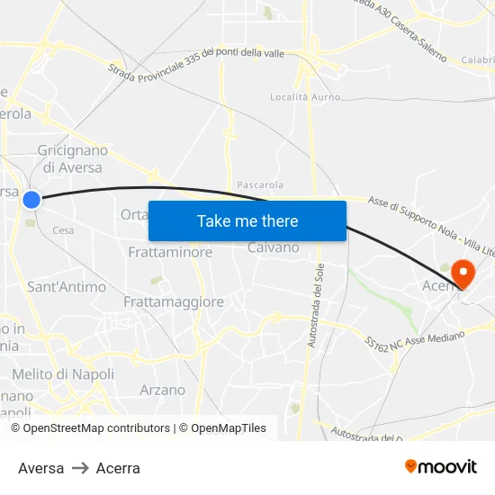 Aversa to Acerra map