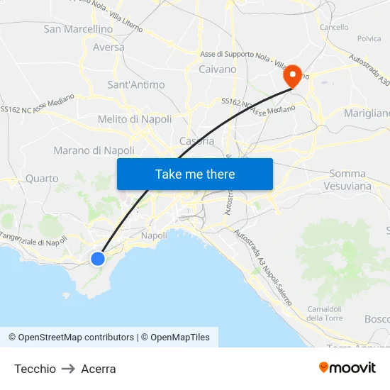 Tecchio to Acerra map