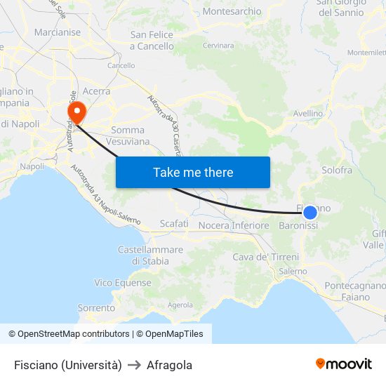 Fisciano (Università) to Afragola map