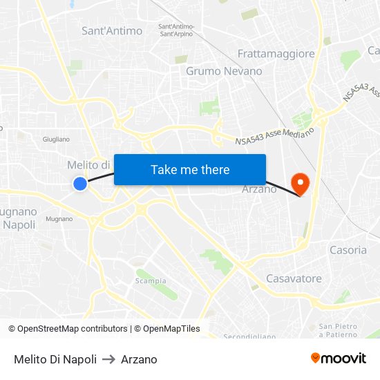 Melito Di Napoli to Arzano map