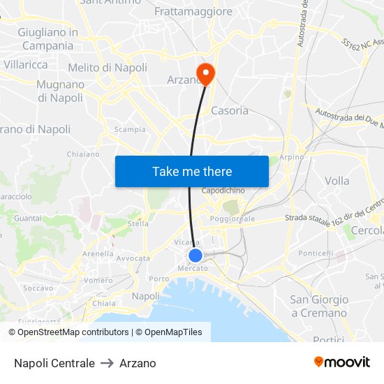 Napoli Centrale to Arzano map