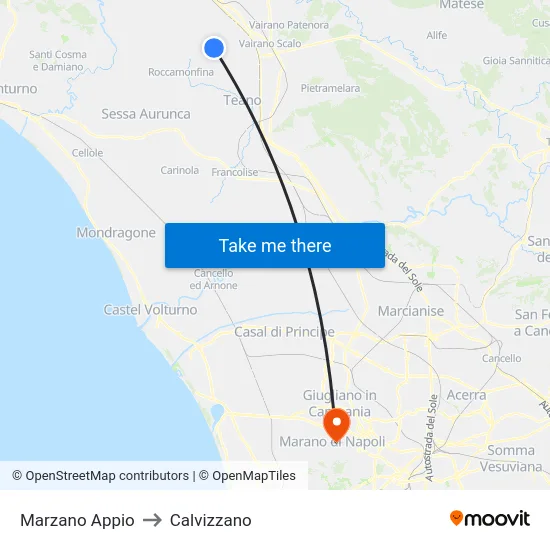 Marzano Appio to Calvizzano map