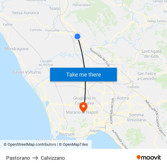 Pastorano to Calvizzano map