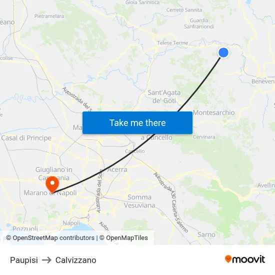 Paupisi to Calvizzano map