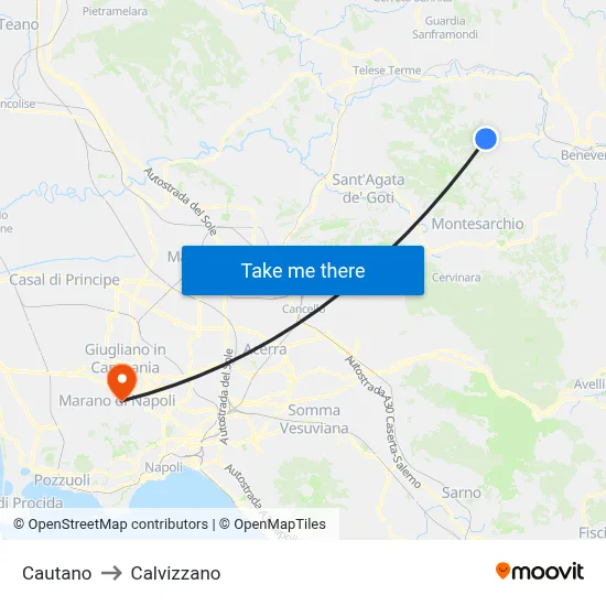 Cautano to Calvizzano map