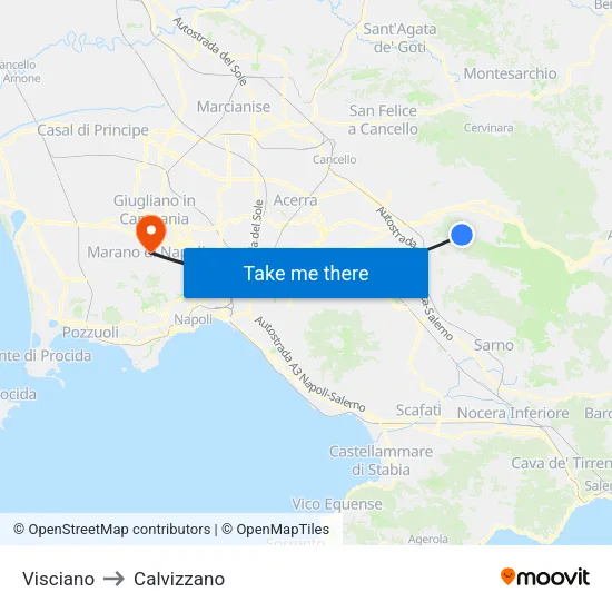 Visciano to Calvizzano map