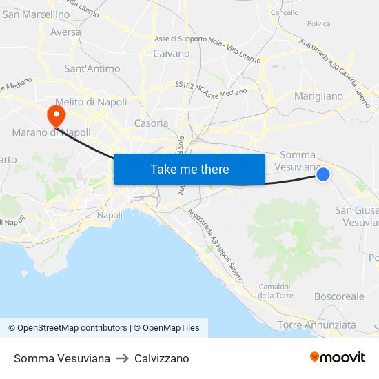 Somma Vesuviana to Calvizzano map