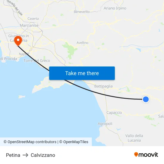 Petina to Calvizzano map