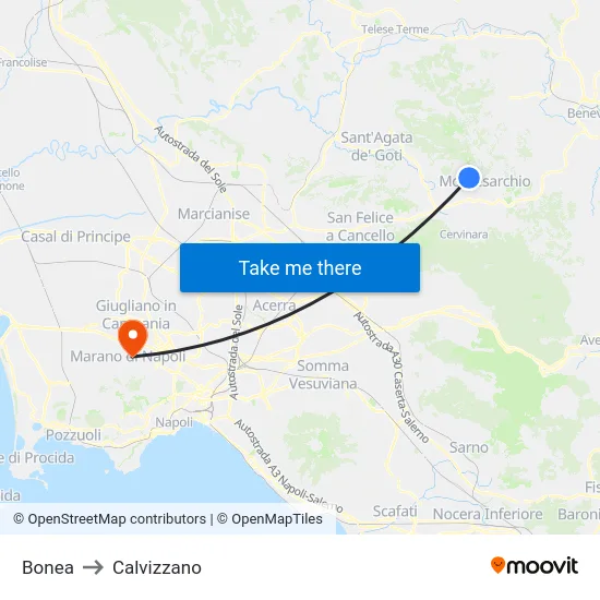 Bonea to Calvizzano map