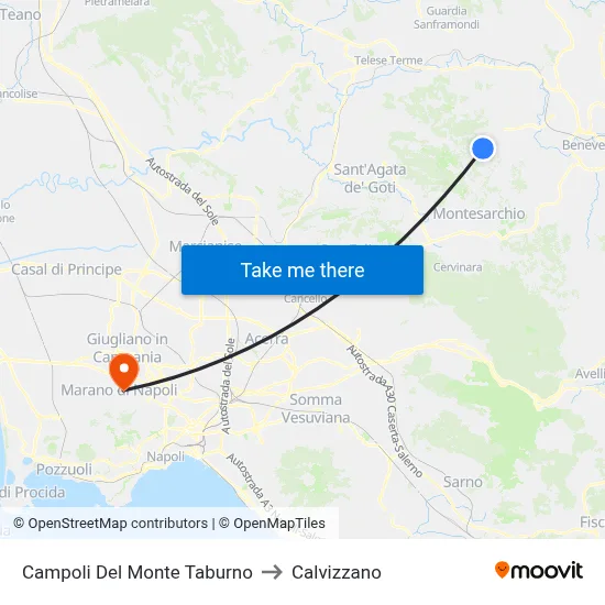 Campoli Del Monte Taburno to Calvizzano map