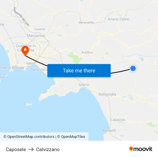 Caposele to Calvizzano map
