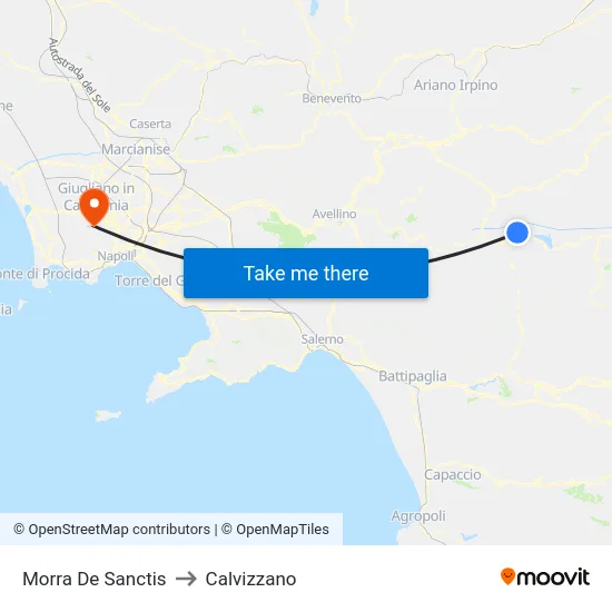 Morra De Sanctis to Calvizzano map