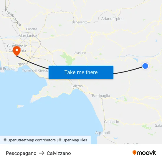 Pescopagano to Calvizzano map