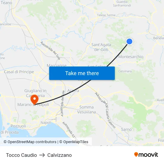 Tocco Caudio to Calvizzano map
