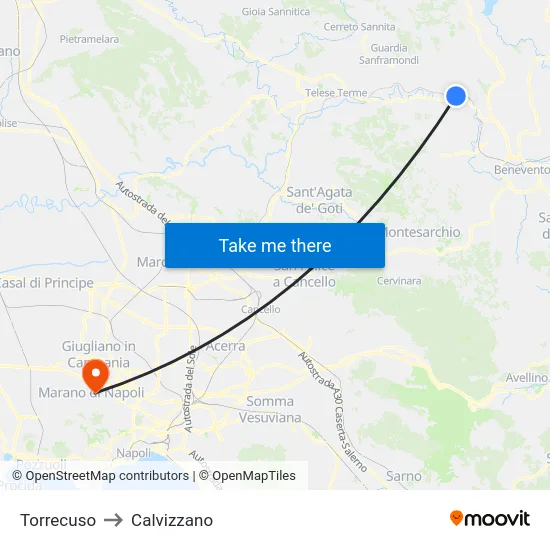Torrecuso to Calvizzano map