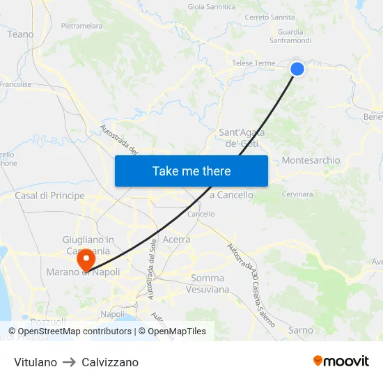 Vitulano to Calvizzano map