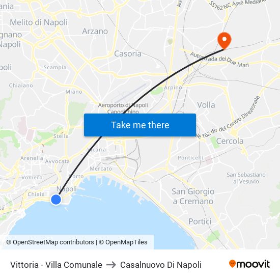 Vittoria - Villa Comunale to Casalnuovo Di Napoli map