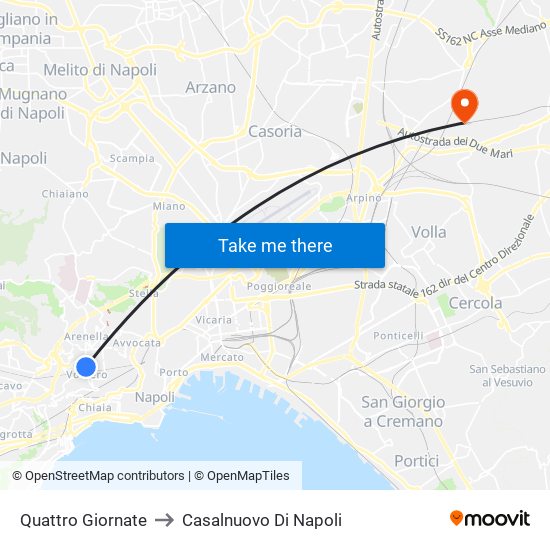 Quattro Giornate to Casalnuovo Di Napoli map