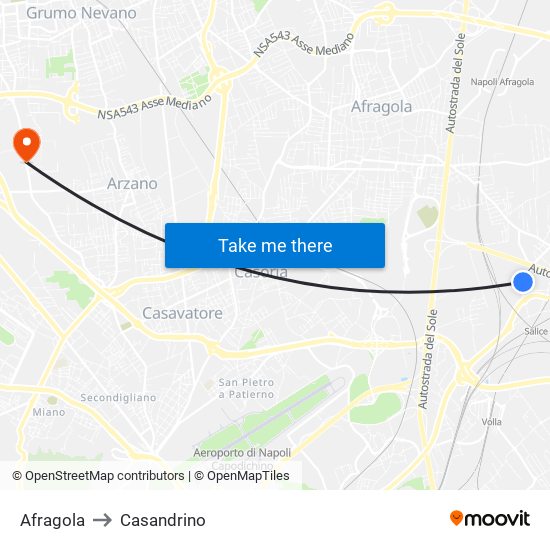 Afragola to Casandrino map