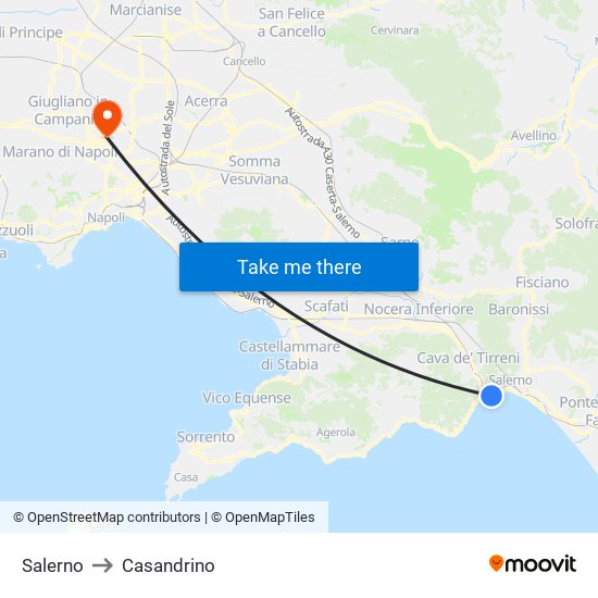Salerno to Casandrino map