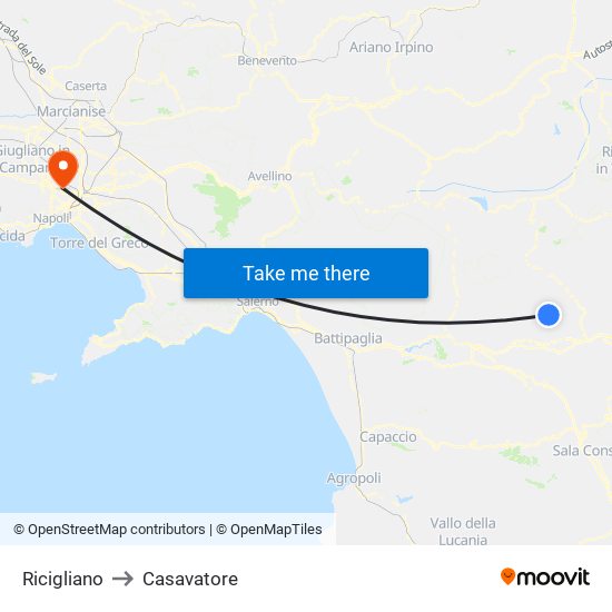 Ricigliano to Casavatore map