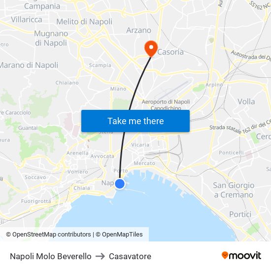 Napoli Molo Beverello to Casavatore map