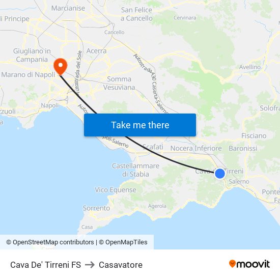 Cava De' Tirreni FS to Casavatore map