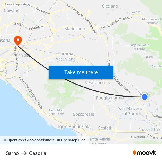 Sarno to Casoria map