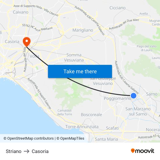 Striano to Casoria map