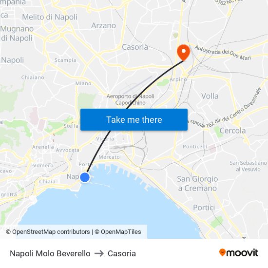 Napoli Molo Beverello to Casoria map