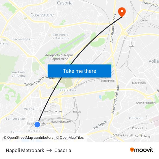 Napoli Metropark to Casoria map