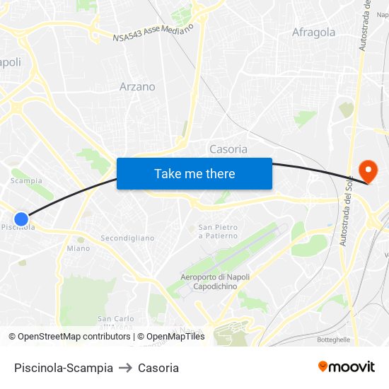 Piscinola-Scampia to Casoria map